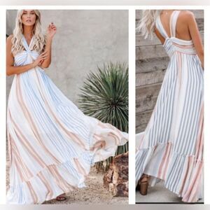 Fate Halter Striped Maxi Dress L